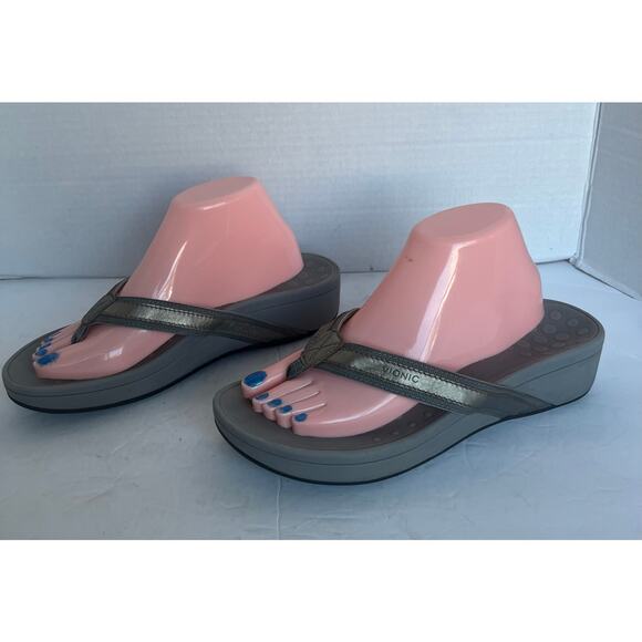 Vionic Tide II Comfort Flat Gray Thong Straps Flip Flop Sandals Size 10 - Picture 1 of 10